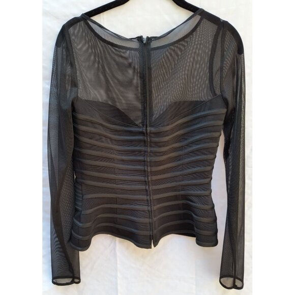 Black Mesh Long Sleeve Top Size 4 With Pleated Body & Back Zipper JS Collection - Picture 2 of 6